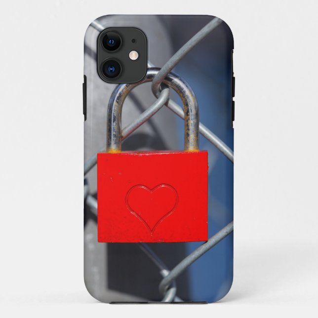 Red heart lock on fence Case-Mate iPhone case (Back)