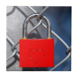 Red heart lock on fence tile