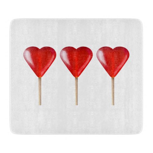 Red heart lollipop sweet romantic gift cutting board