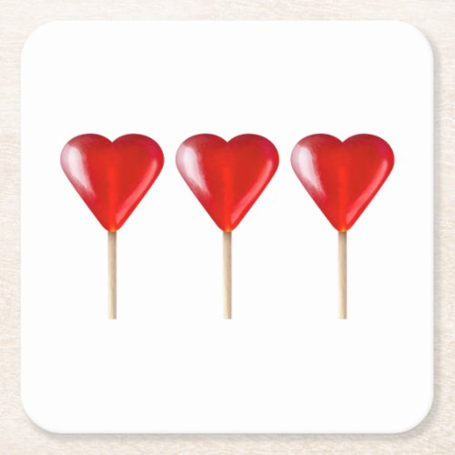 Red heart lollipop sweet romantic gift square paper coaster