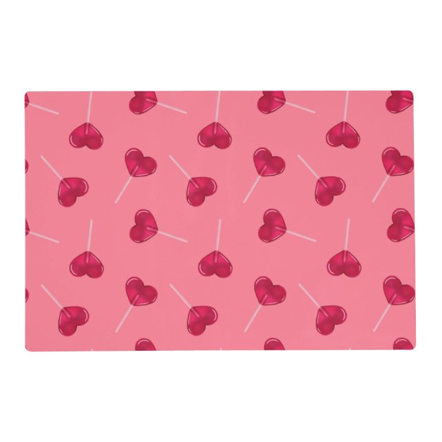 Red Heart lollipops and pattern on warm red Placemat (Front)