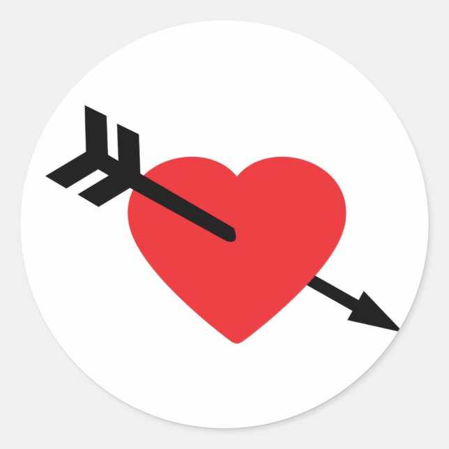 Red Heart Love Amor Arrow Classic Round Sticker (Front)
