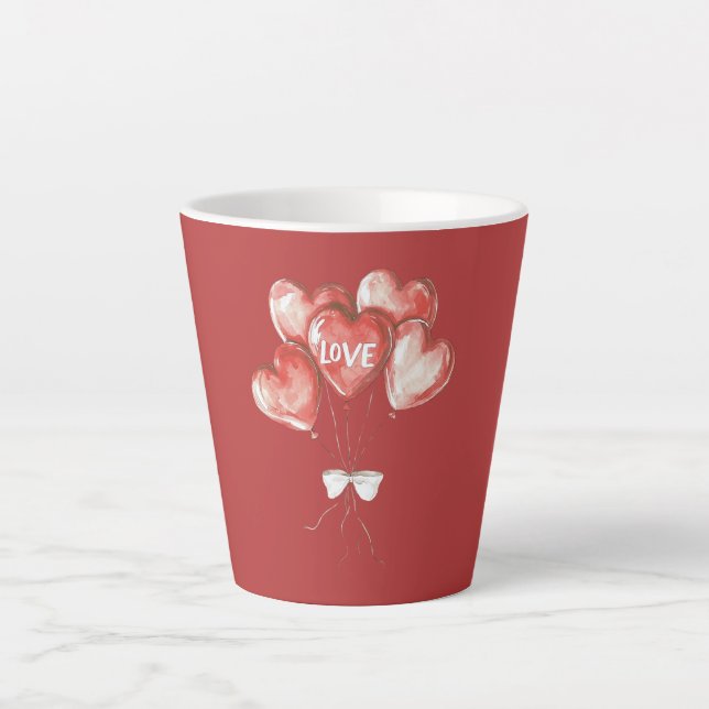 Red Heart Love Balloons Latte Mug (Front)