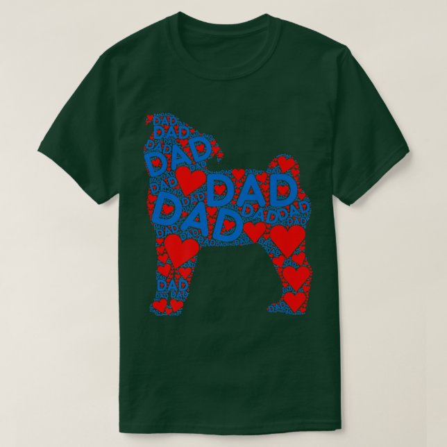 Red Heart Love Blue Dad  Cute Dog Pug Daddy Father T-Shirt (Design Front)