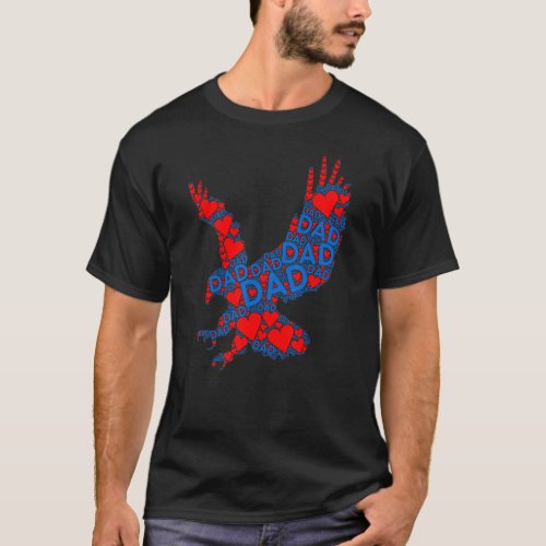 Red Heart Love Blue Dad  Eagle Bird Daddy Fathers T_Shirt