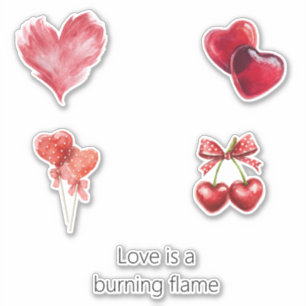 Red Heart Love Burning Flame Sticker