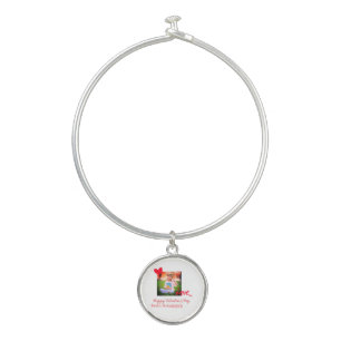 Red heart love happy valentine's day add photo nam bangle bracelet