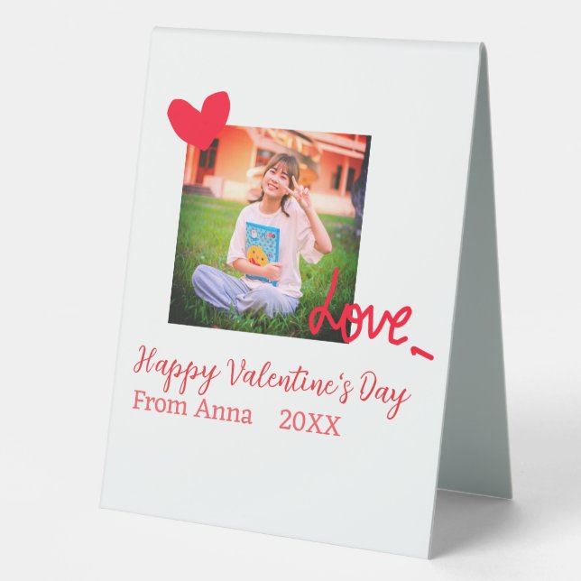 Red heart love happy valentine's day add photo nam table tent (Front)