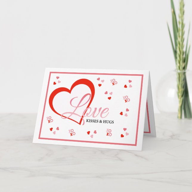 Red heart love kisses and hugs valentine's holiday card (Front)