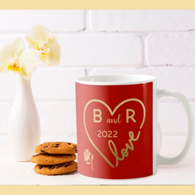 Red Heart Love Monograms/Initial Year Coffee Mug (Creator Uploaded)