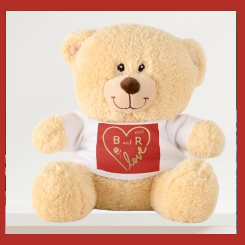Red Heart Love Monograms  Initials Year Teddy Bear