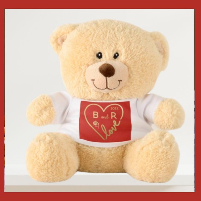Red Heart Love Monograms / Initials Year Teddy Bear (Creator Uploaded)