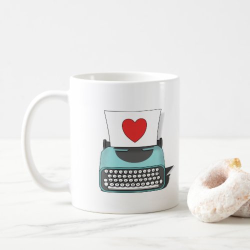 Red Heart Love Note Vintage Typewriter Valentines Coffee Mug