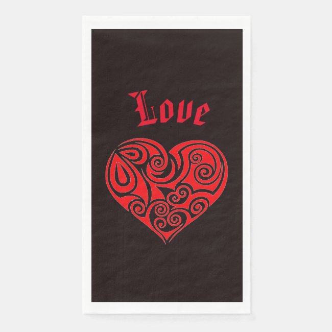 Red Heart Love Pattern on Black Paper Guest Towels