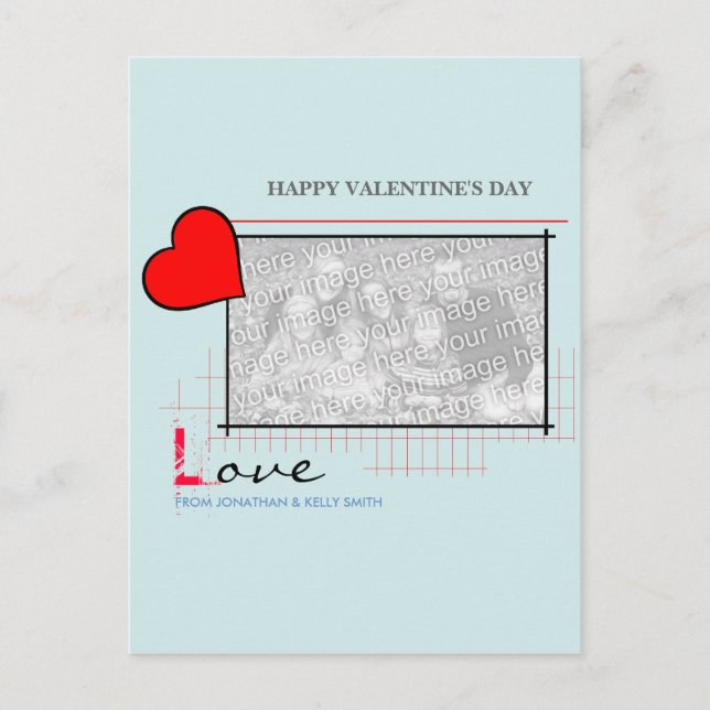 Red Heart Love Photo Holiday Postcard (Front)