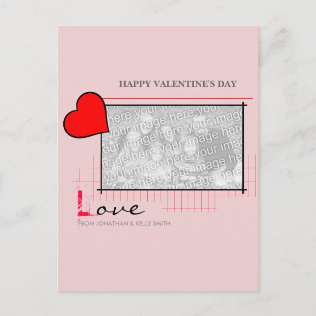 Red Heart Love Photo Holiday Postcard (Front)