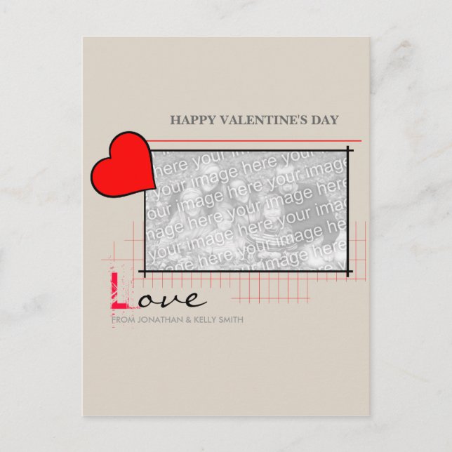 Red Heart Love Photo Holiday Postcard (Front)