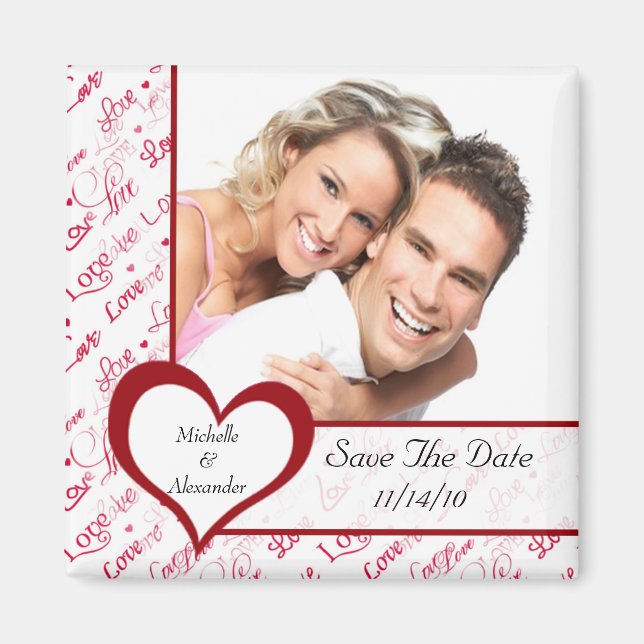 Red Heart Love Photo Save The Date Magnet (Front)