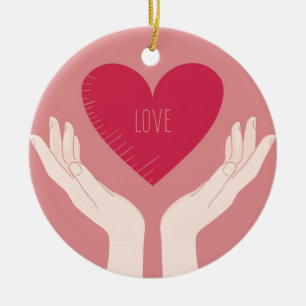 Red Heart love romantic Valentine's Day Ceramic Ornament