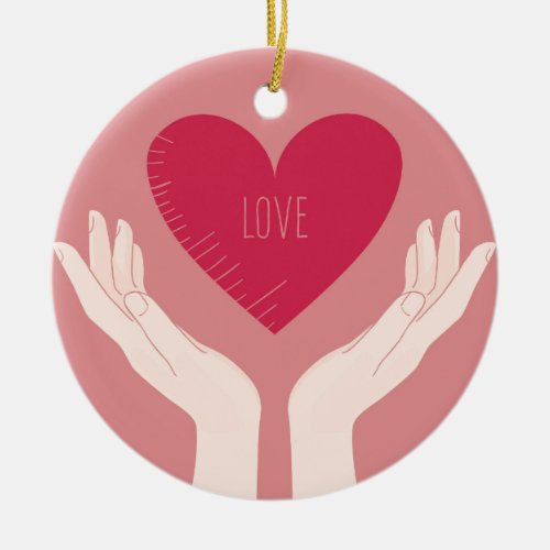 Red Heart love romantic Valentines Day Ceramic Ornament