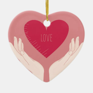 Red Heart love romantic Valentine's Day Ceramic Ornament