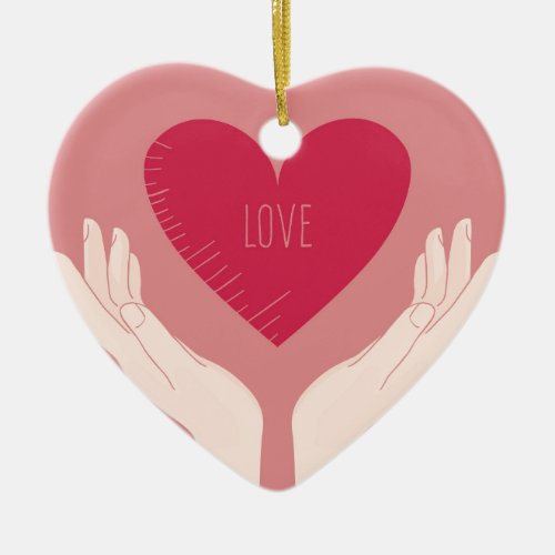 Red Heart love romantic Valentines Day Ceramic Ornament