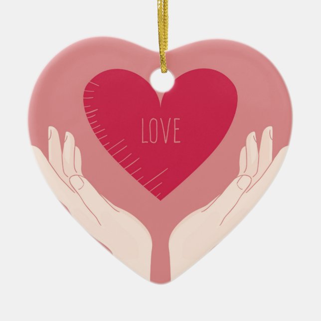 Red Heart love romantic Valentine's Day Ceramic Ornament (Front)