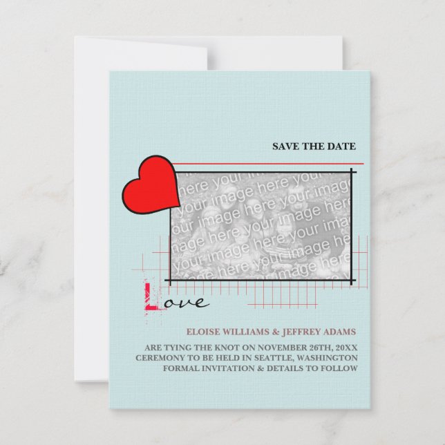 Red Heart Love Save The Date Photo (Front)