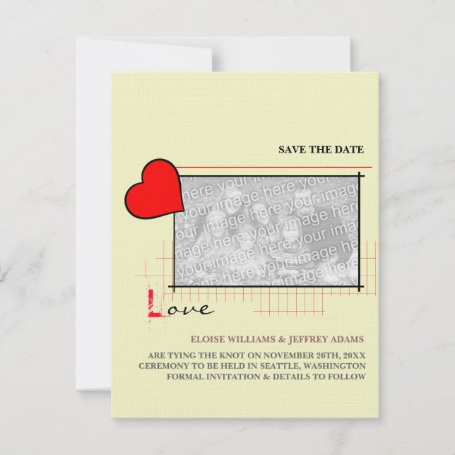 Red Heart Love Save The Date Photo (Front)