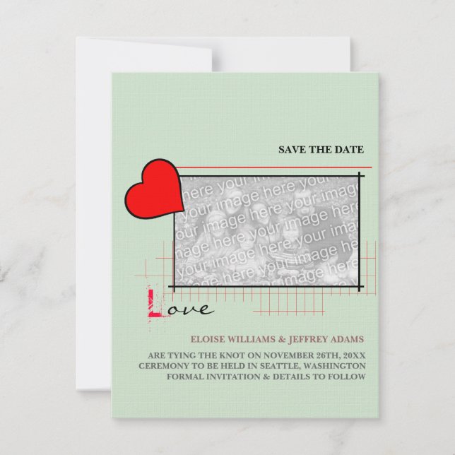 Red Heart Love Save The Date Photo (Front)