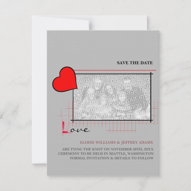 Red Heart Love Save The Date Photo (Front)