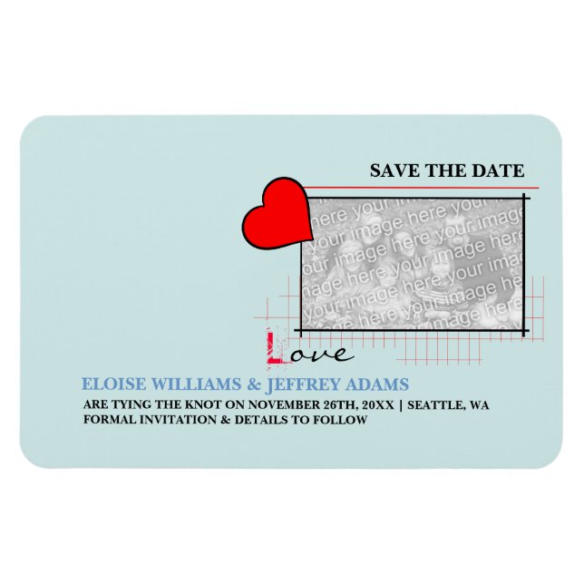 Red Heart Love Save The Date Photo Magnet (Horizontal)