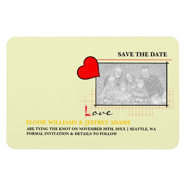 Red Heart Love Save The Date Photo Magnet (Horizontal)