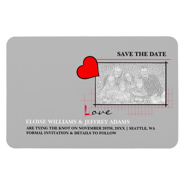 Red Heart Love Save The Date Photo Magnet (Horizontal)