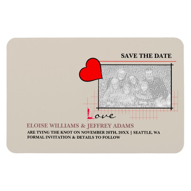 Red Heart Love Save The Date Photo Magnet (Horizontal)