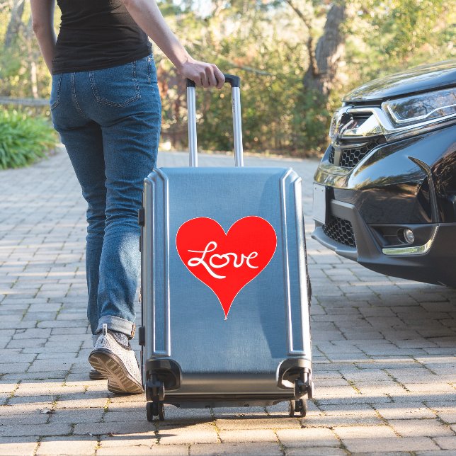 Red Heart Love Script Sticker (Suitcase Insitu)