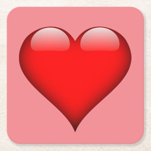 Red Heart Love Square Paper Coaster