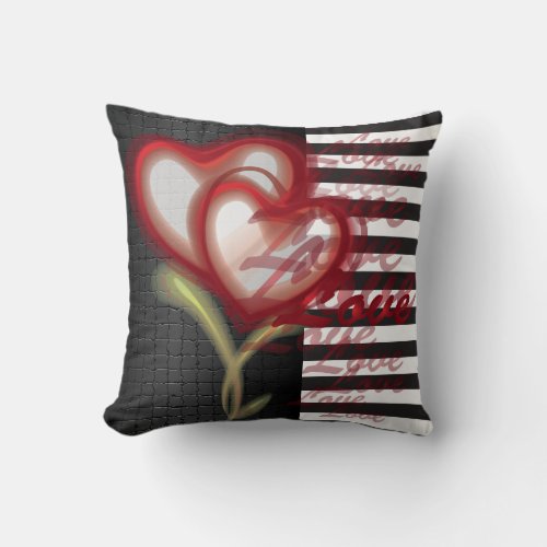 Red Heart Love Stripe Pattern Throw Pillow