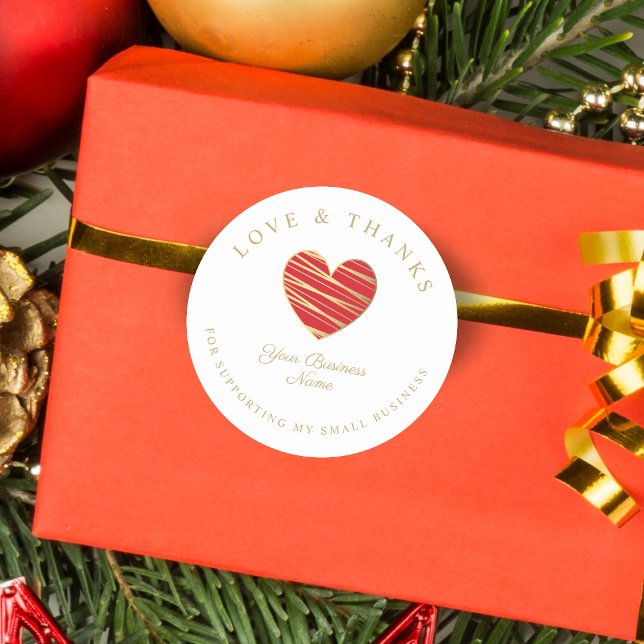 Red Heart Love & Thanks Supporting Small Business Classic Round Sticker (Creator Uploaded)