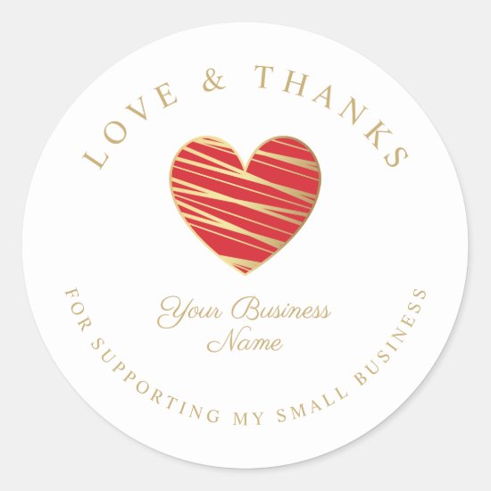 Red Heart Love & Thanks Supporting Small Business Classic Round Sticker
