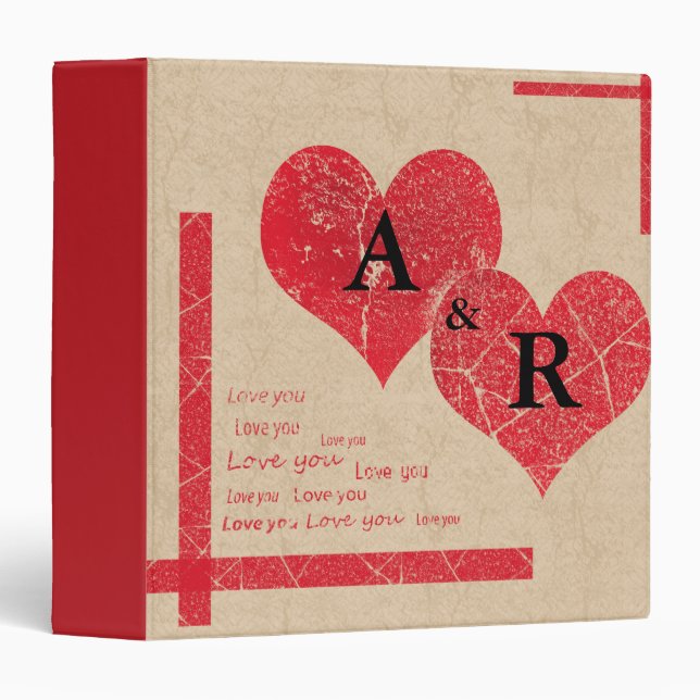 red heart love Valentine's day 3 Ring Binder (Front/Spine)
