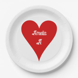 Red Heart Love Valentine's Day Name & Monogram Paper Plates