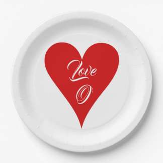 Red Heart Love Valentine's Day Name & Monogram Paper Plates