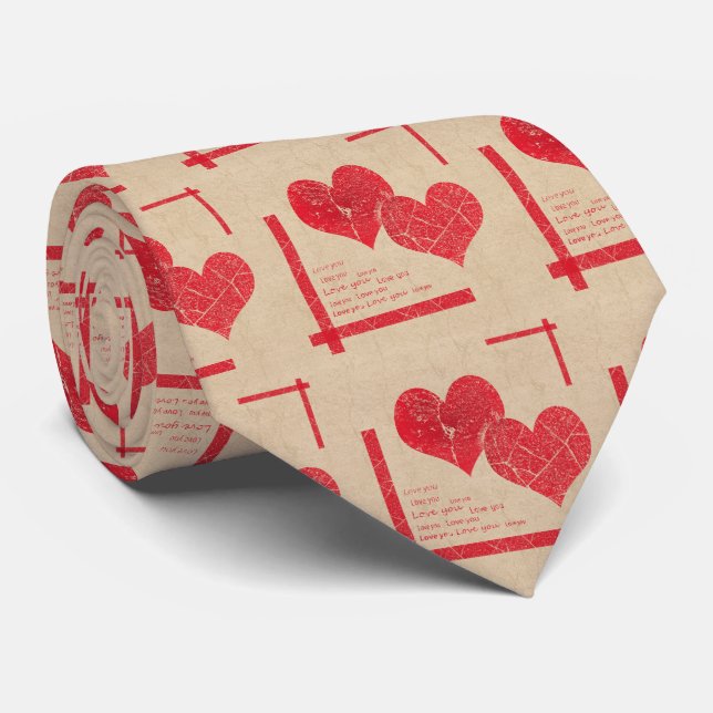 red heart love Valentine's day Neck Tie (Rolled)