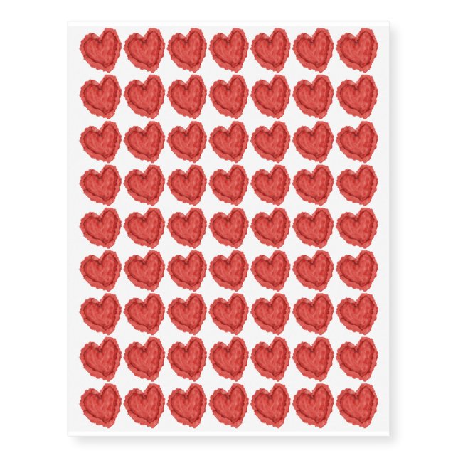 Red Heart Love Valentines Day Wedding Design Temporary Tattoos (Front)