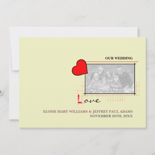 Red Heart Love Wedding Photo Invitation (Front)