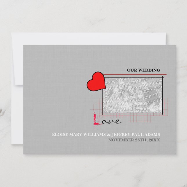 Red Heart Love Wedding Photo Invitation (Front)