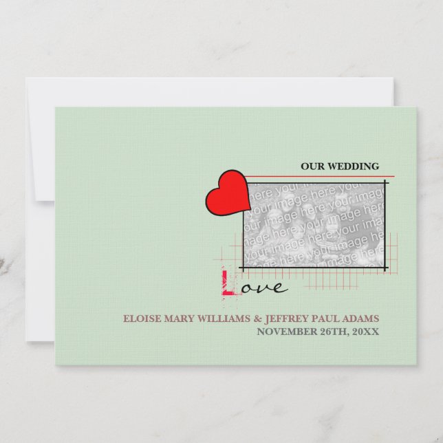 Red Heart Love Wedding Photo Invitation (Front)