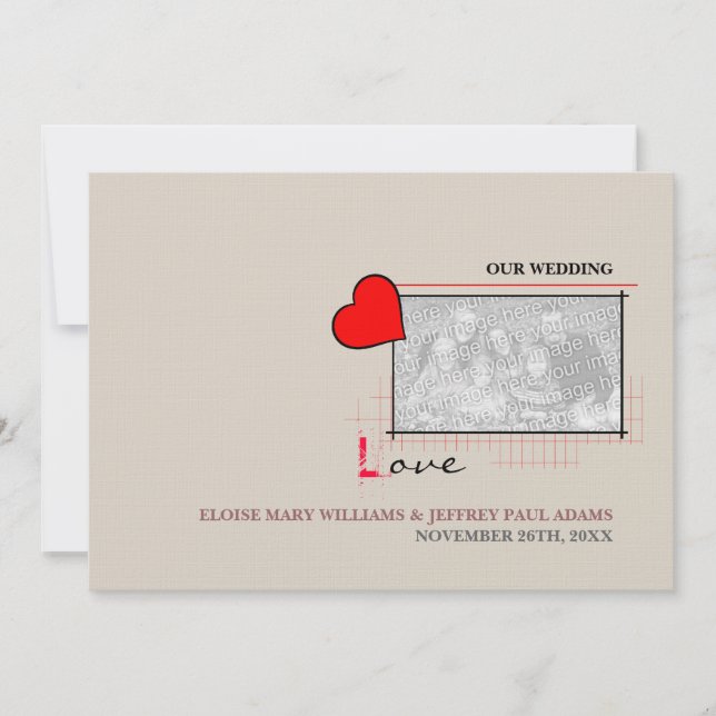 Red Heart Love Wedding Photo Invitation (Front)