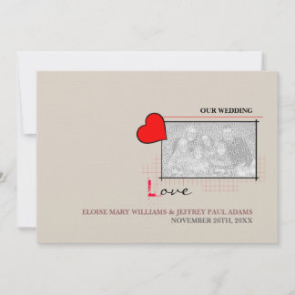 Red Heart Love Wedding Photo Invitation